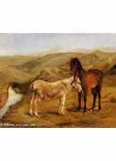 a horse and donkey in a hilly landscape