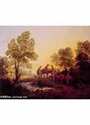 evening landscape peasants and mounted figures