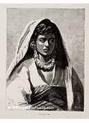 An Egyptian girl wearing a heavy robe, large earrings, and a large necklace