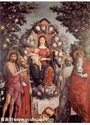 ʥĸʥͽ:ʩϴʥԼʥ׸;:ʥϿʥķ - Madonna mit Heiligen, Szene: Maria mit Christuskind und Heiligen, links: Hl. Johannes der Taufer, Hl. Gregor I. der GroBe, rechts: Hl. Benedikt und Hl. Hieronymus mit Kirchenmodell