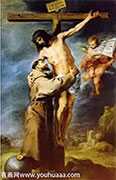 ʥ˹ӵʮּϵĻ - Saint Francis embracing Christ on the Cross