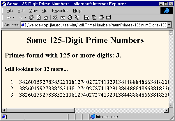 Intermediate result from prime number generator