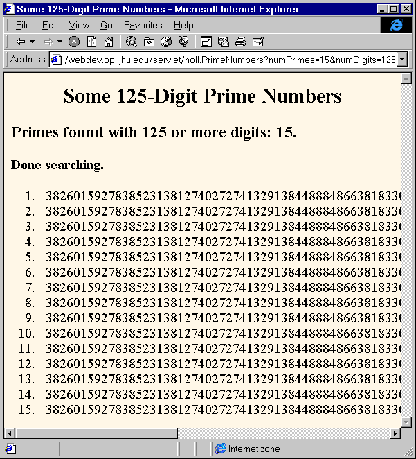 Final result from prime number generator
