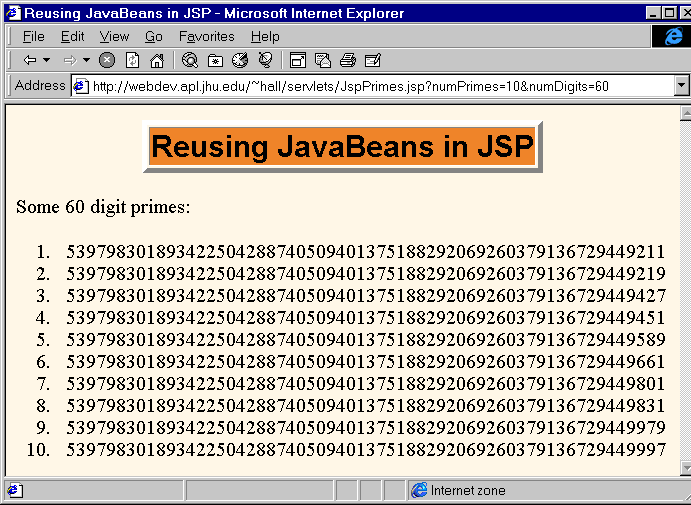 JspPrimes Output