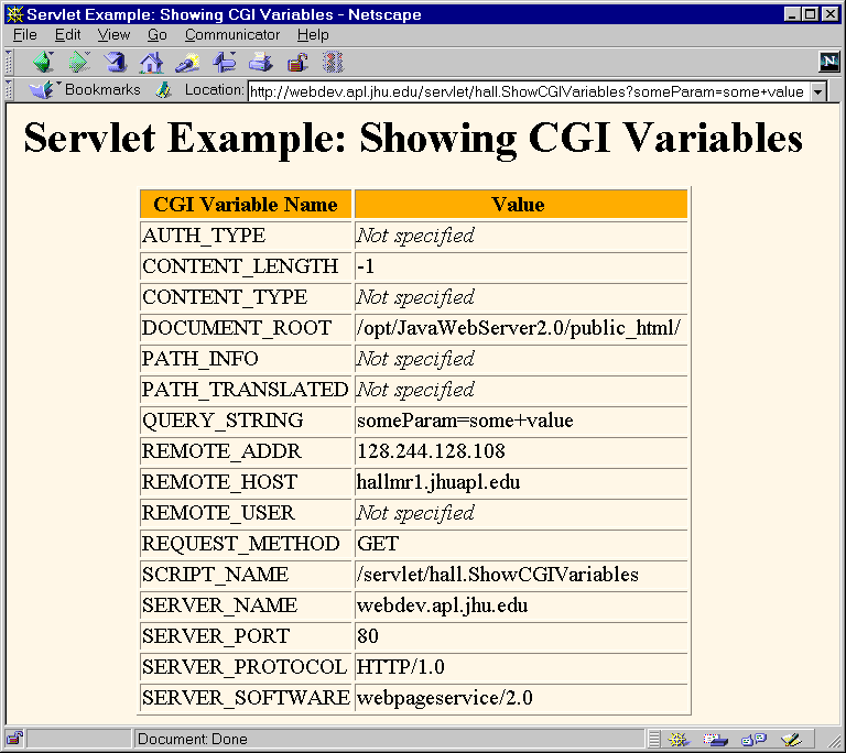 ShowCGIVariables: Output